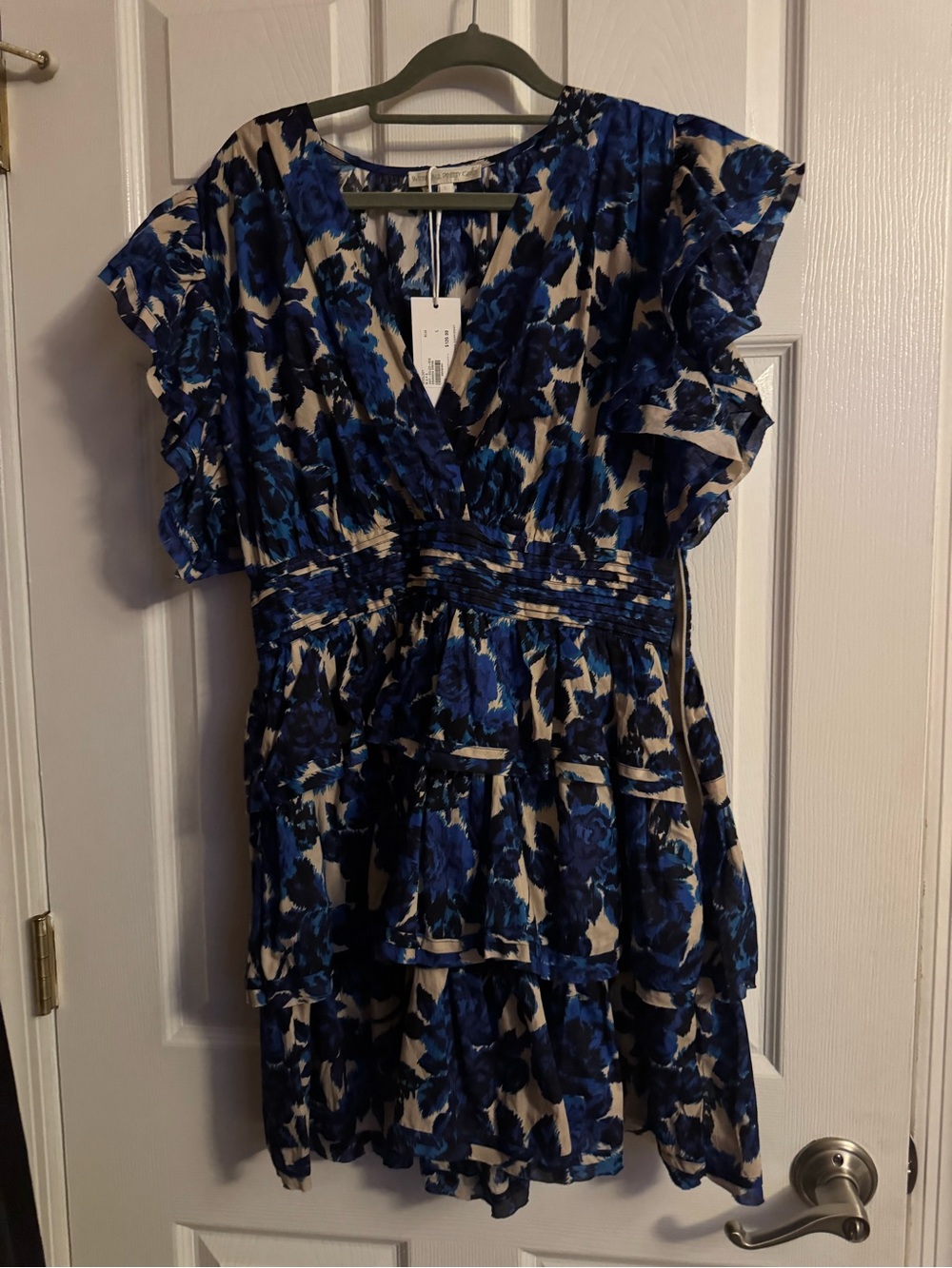 Blue Floral Tiered V-Neck Mini Dress
